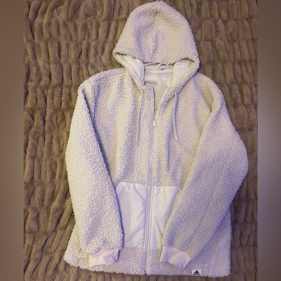 Adidas Men’s Cream Sherpa Zip Up/Jacket - Picture 1 of 4